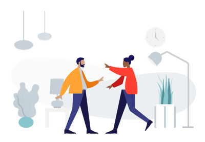 Two illustrated people working together in a room