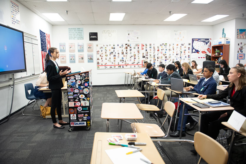 Group of students in a classroom competing at the National Tournament