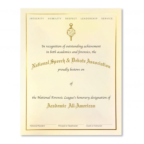 Academic All American Certificate