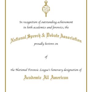 Academic All American Certificate