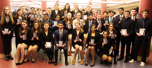 Group of students posing with awards Group of students posing with awards