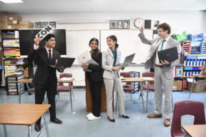 Students in a classroom debating