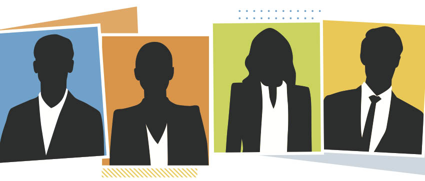 Silhouette of 4 people in business attire Silhouette of 4 people in business attire