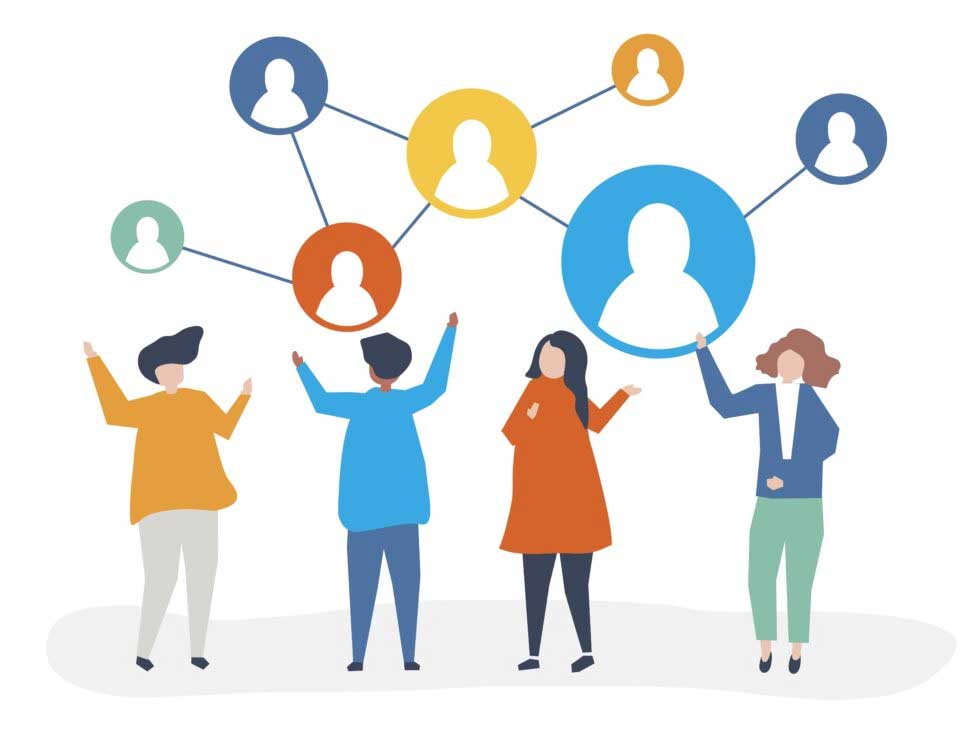 title="Illustration of people with graph of people above their heads" title="Illustration of people with graph of people above their heads"