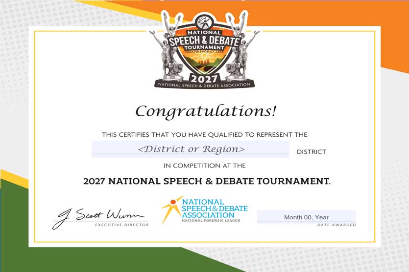 Nationals Qualifier Certificate
