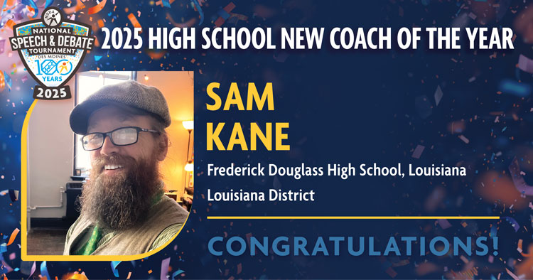 2025 High School New Coach of the Year is Sam Kane from Frederick Douglass High School in Louisiana 2025 High School New Coach of the Year is Sam Kane from Frederick Douglass High School in Louisiana