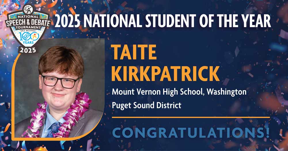 2025 National Student of the Year is Taite Kirkpatrick from Mount Vernon High School in Washington 2025 National Student of the Year is Taite Kirkpatrick from Mount Vernon High School in Washington
