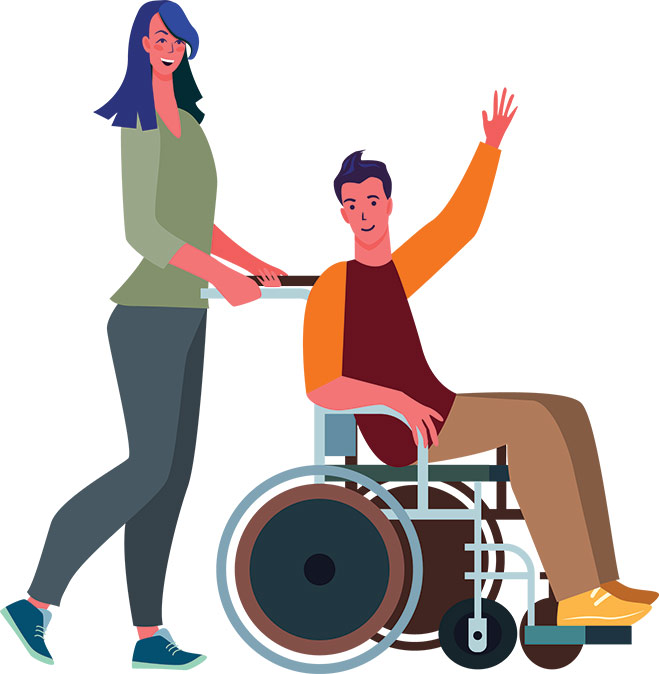 Person pushing another person in a wheelchair Person pushing another person in a wheelchair