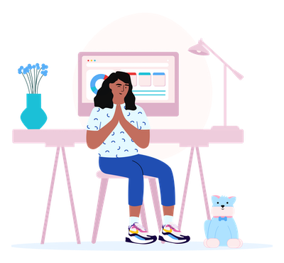 Person sitting by their computer with a cat on the floor Person sitting by their computer with a cat on the floor