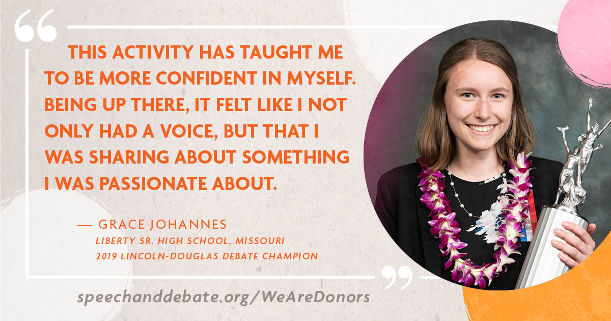 Grace Johannes - This activity has taught me to be more confident in myself. Being up there, it felt like I not only had a voice, but that I was sharing something I was passionate about. Grace Johannes - This activity has taught me to be more confident in myself. Being up there, it felt like I not only had a voice, but that I was sharing something I was passionate about.