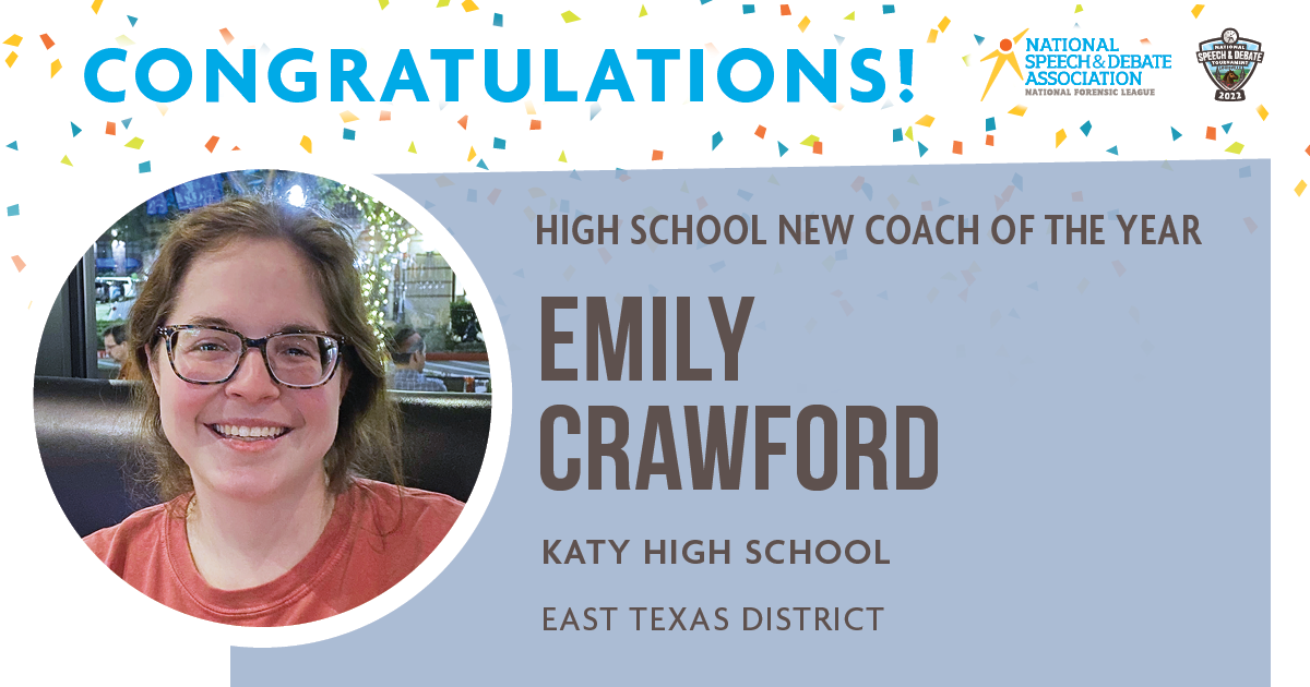 2022 High School New Coach of the Year - Emily Crawford Katy High School, TX East Texas District 2022 High School New Coach of the Year - Emily Crawford Katy High School, TX East Texas District