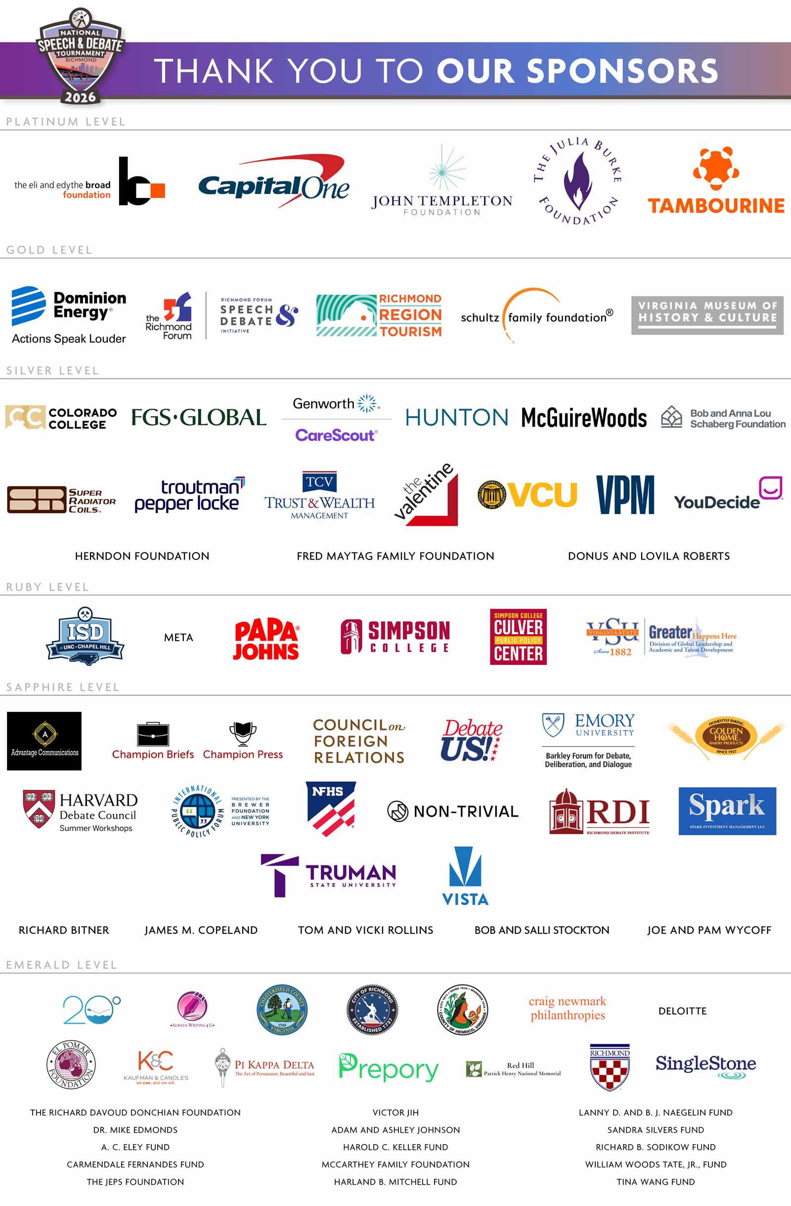 2026 National Tournament Sponsors