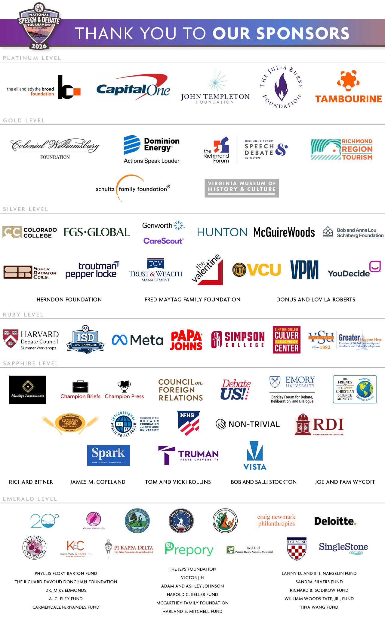2026 National Tournament Sponsors