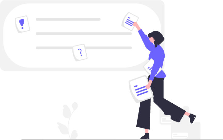 Illustrated person gathering information on a board Illustrated person gathering information on a board