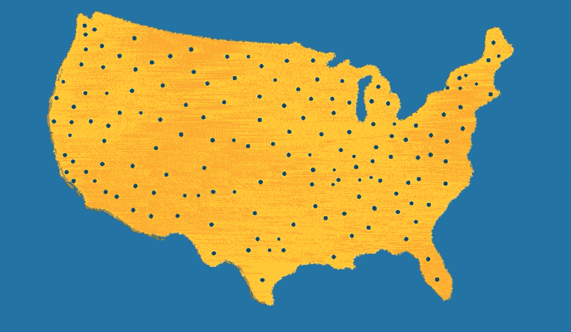 Animated map of the U.S. showing growth