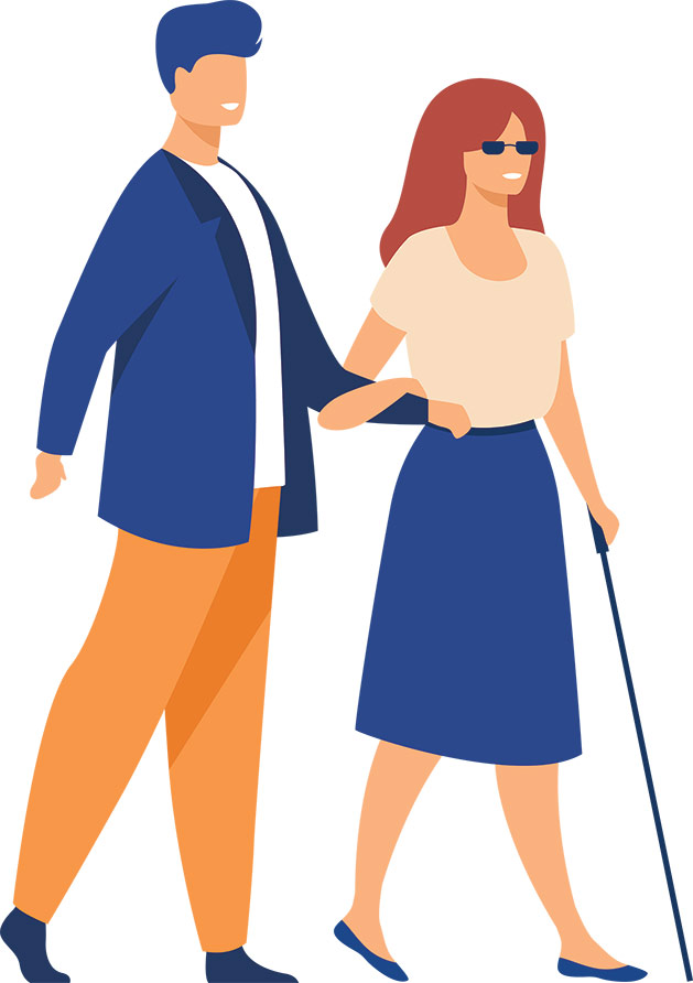 Person guiding a blind person to walk