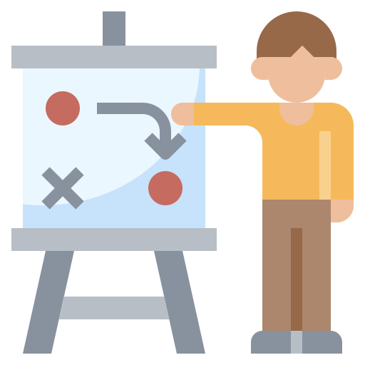 Icon of person pointing at a chart Icon of person pointing at a chart
