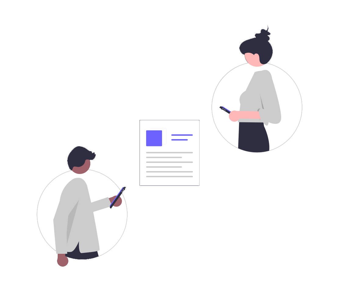 Two illustrated people looking at a paper Two illustrated people looking at a paper