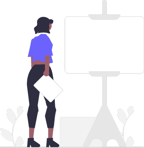 Illustrated person looking at a blank canvas Group of Illustrated people in front of a digital background