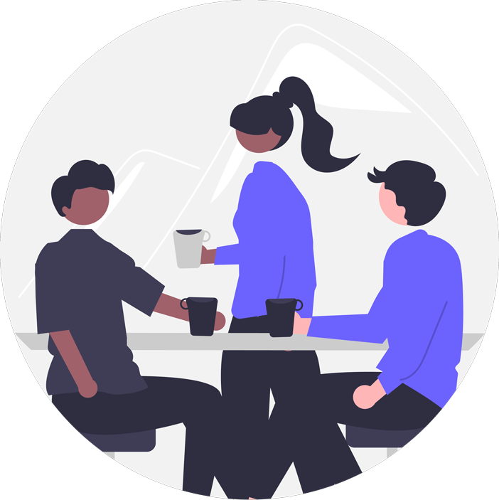 Group of illustrated people talking over coffee Group of illustrated people talking over coffee