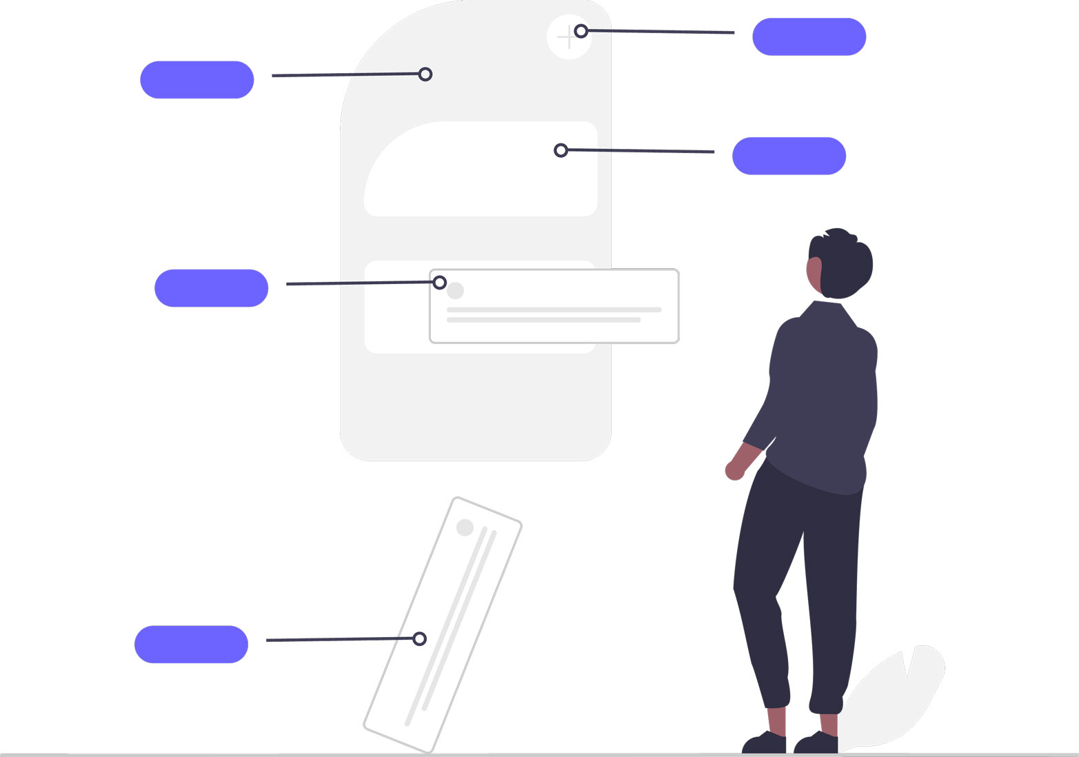 Illustrated person interacting with a list Illustrated person interacting with a list