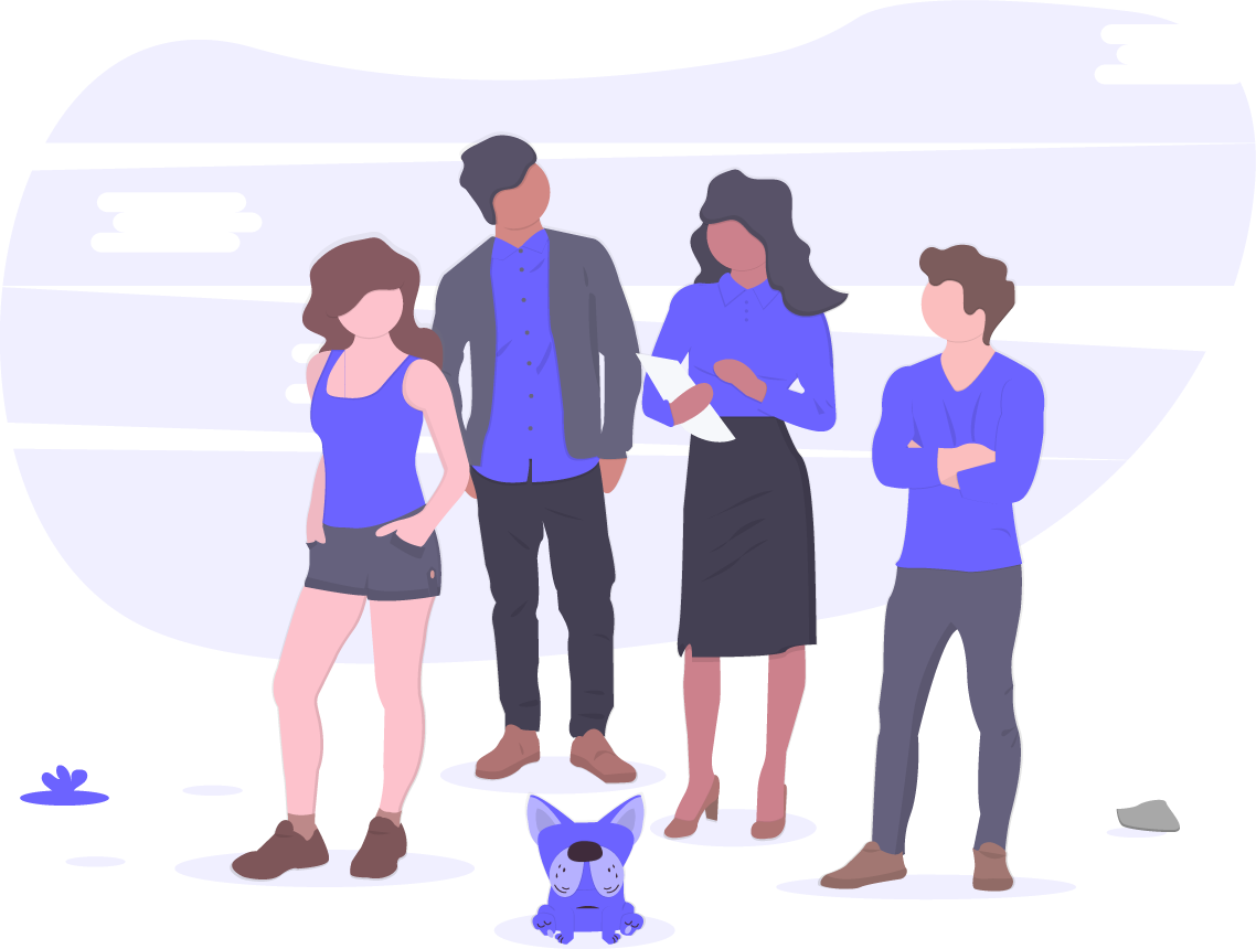 Illustrated group of students discussing a paper Illustrated group of students discussing a paper