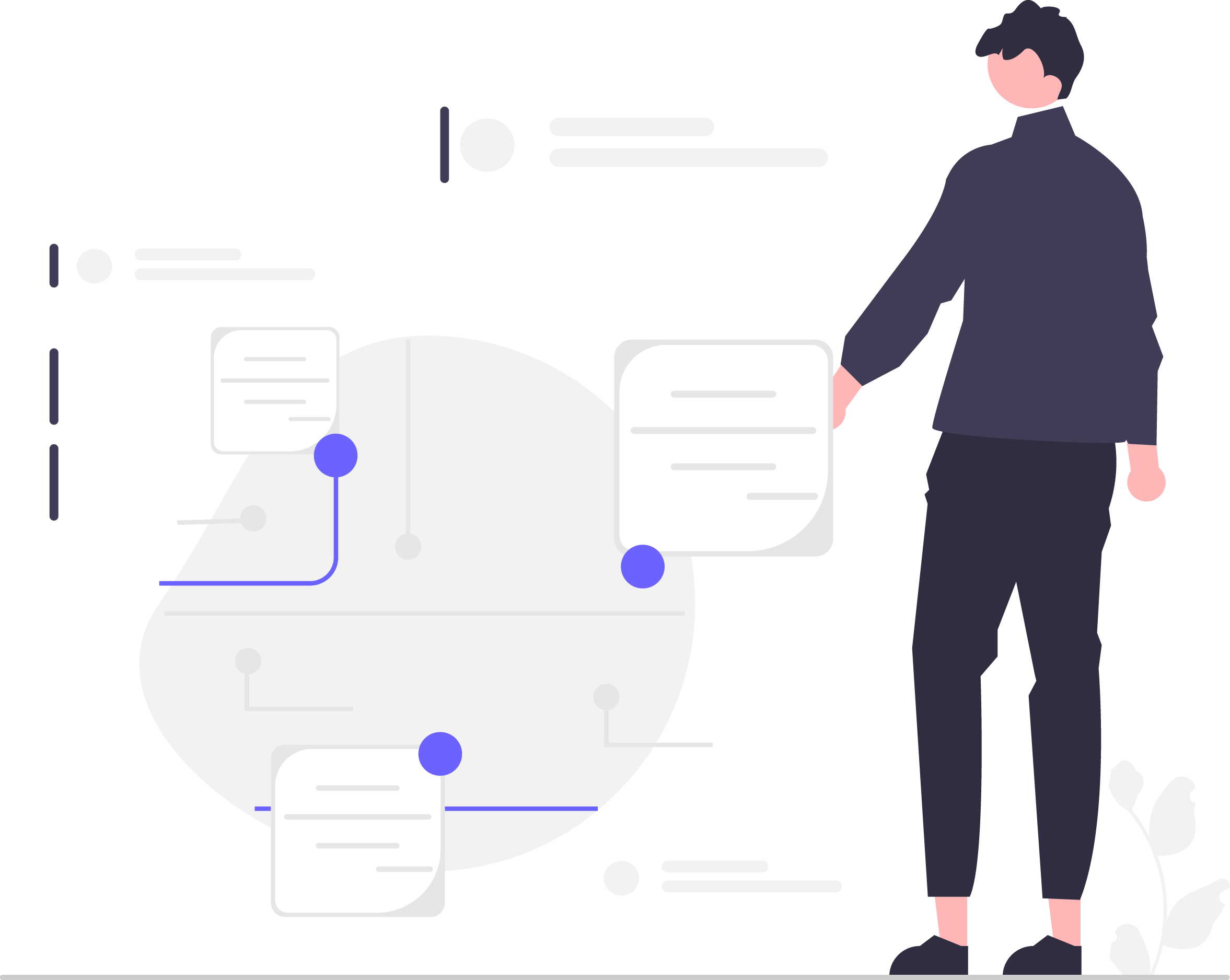 Illustrated person interacting with a list Illustrated person interacting with a list